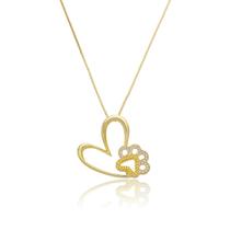 Colar Coração Pata de Cachorro Pingente Pet Gargantilha 18k