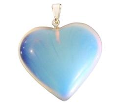 Colar Coração Pedra da Lua ou Opalina Banhado Prata