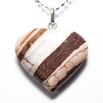 Colar Coração Pedra Jaspe Brecha Castoação Pino Prata 950