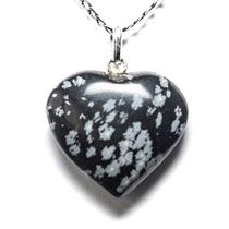 Colar Coração Pedra Obsidiana Flocos de Neve Pino Prata 950 Colar Coração Pedra Obsidiana Flocos de Neve Pino Prata 950