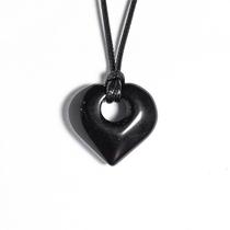 Colar Coração Pedra Pi Obsidiana Negra Cordão Ajustável Colar Coração Pedra Pi Obsidiana Negra Cordão Ajustável