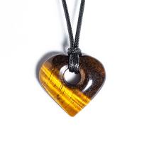 Colar Coração Pedra Pi Olho de Tigre Cordão Ajustável Colar Coração Pedra Pi Olho de Tigre Cordão Ajustável