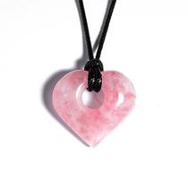 Colar Coração Pedra Pi Quartzo Rosa Natural Cordão Ajustável Colar Coração Pedra Pi Quartzo Rosa Natural Cordão Ajustável