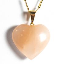 Colar Coração Pedra Quartzo Goiaba 23mm Pino Dourado Colar Coração Pedra Quartzo Goiaba 23mm Pino Dourado