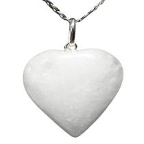 Colar Coração Pedra Quartzo Leitoso Natural Pino Prata 950