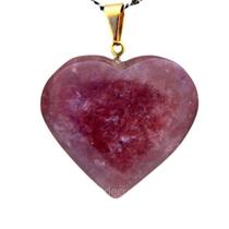 Colar Coração Pedra Quartzo Morango Natural com Montagem Dourada Colar Coração Pedra Quartzo Morango Natural com Montagem Dourada