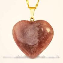 Colar Coração Pedra Quartzo Morango Natural Montagem Dourado Colar Coração Pedra Quartzo Morango Natural Montagem Dourado
