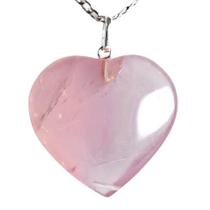 Colar Coração Pedra Quartzo Rosa 28mm Extra Pino Prata 950