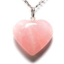 Colar Coração Pedra Quartzo Rosa Pino e Perinha Prata 950 Colar Coração Pedra Quartzo Rosa Pino e Perinha Prata 950