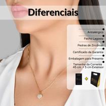 Colar Coração Pedras de Zircônias Semi Joia Banhado Ouro 18k Presente Perfeito Aniversario dia da Mulher Mae Esposa