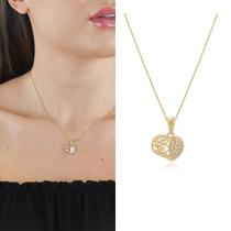 Colar Coração Pedras Zircônias Semi Joias Banhado Ouro 18k