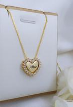 Colar Coração Personalizado Banhado a Ouro Com Aro Zircônias