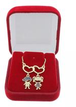 Colar Coração Pingente Filhos Menino Menina Casal Banhado Ouro18k Colar Coração Pingente Filhos Menino Menina Casal Banhado Ouro18k