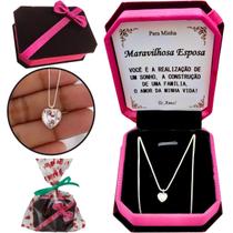 Colar Coração Prata 925 Conjunto Feminino Presente Aniversário Esposa Maravilhosa + Dedicatória Personalizada Cx Veludo Colar Coração Prata 925 Conjunto Feminino Presente Aniversário Esposa Maravilhosa + Dedicatória Personalizada Cx Veludo