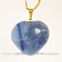 Colar Coração Quartzo Azul Natural Montagem Flash Dourado