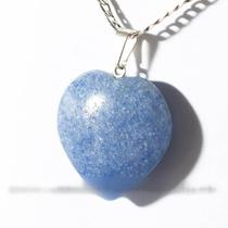 Colar Coração Quartzo Azul Pedra Natural Banhado Prata