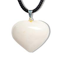 Colar Coração Quartzo Leitoso Pedra Natural Banhado Prata
