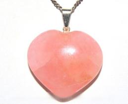 Colar Coração Quartzo Rosa Pedra Natural Banhado Prata
