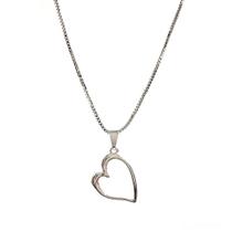 Colar Coração Ródio com Pingente de Coração Vazado e Corrente Veneziana