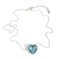 Colar Coração Ródio Zircônia Azul