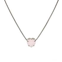 Colar Coração Ródio Zircônia Rosa