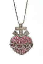 Colar Coração Sagrado de Jesus pink cristal ródio negro