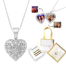 Colar Coração Telado Mini Relicário fotos Prata 925 banhado