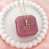 Colar Coração Vazado Banhado a Ouro - 45cm com extensor