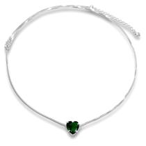 Colar Coração Verde Esmeralda Banhado a Prata