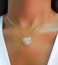 Colar Coração Zircônia Baguette Cristal Banhado a Ouro