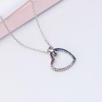 Colar Coração Zircônias Multicor em Prata 925 - PL23698 Colar Coração Zircônias Multicor em Prata 925 - PL23698