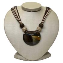 Colar Corda Feminino De Cordone Acetinado Pedra Em Resina