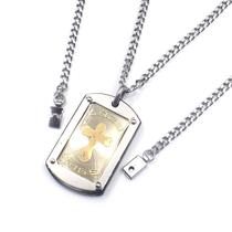 Colar Cordão 60cm Pingente Placa Cruz Aço inox