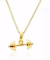 Colar Cordão Academia Peso Halter Folheado A Ouro 18k