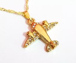 Colar Cordão Avião Aeronave Folheado 18k Colar Cordão Avião Aeronave Folheado 18k