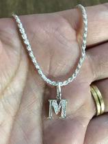 Colar Cordão Baiano 60cm Prata Legítima 925 C/ Ping. Letra M