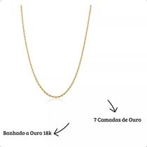 Colar Cordão Baiano Unissex Banhado a Ouro 18k 60cm 2mm Banho Triplo de Ouro Italiano Masculino e Feminino com Brilho Duradouro