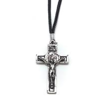 Colar Cordão Com Crucifixo Medalha Duas Cruzes Prateado