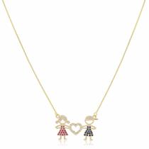 Colar Cordão Com Pingente Casal Filha Filho Folheado a Ouro 18k