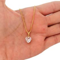 Colar Cordão Corrente Correntinha Gargantilha Feminina e Pingente Coração Zircônia Banhado a Ouro 18k Colar Cordão Corrente Correntinha Gargantilha Feminina e Pingente Coração Zircônia Banhado a Ouro 18k