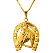 Colar Cordão Corrente Correntinha Gargantilha Feminina e Pingente Ferradura Cavalo Banhado a Ouro 18k