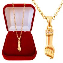 Colar Cordão Corrente Correntinha Gargantilha Feminina e Pingente Figa Zircônia Banhado a Ouro 18k Colar Cordão Corrente Correntinha Gargantilha Feminina e Pingente Figa Zircônia Banhado a Ouro 18k
