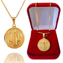 Colar Cordão Corrente Correntinha Gargantilha Feminina e Pingente Medalha de São Bento Banhado a Ouro 18k Colar Cordão Corrente Correntinha Gargantilha Feminina e Pingente Medalha de São Bento Banhado a Ouro 18k