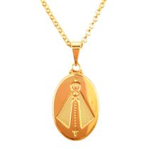 Colar Cordão Corrente Correntinha Gargantilha Feminina e Pingente Nossa Senhora Aparecida Banhado a Ouro 18k