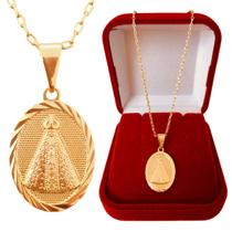 Colar Cordão Corrente Correntinha Gargantilha Feminina e Pingente Nossa Senhora Aparecida Banhado a Ouro 18k Colar Cordão Corrente Correntinha Gargantilha Feminina e Pingente Nossa Senhora Aparecida Banhado a Ouro 18k