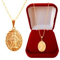 Colar Cordão Corrente Correntinha Gargantilha Feminina e Pingente Nossa Senhora das Graças Banhado a Ouro 18k