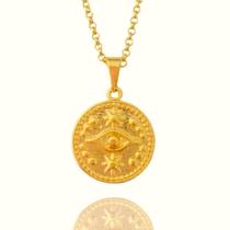 Colar Cordão Corrente Correntinha Gargantilha Feminina e Pingente Olho Grego Banhado a Ouro 18k Colar Cordão Corrente Correntinha Gargantilha Feminina e Pingente Olho Grego Banhado a Ouro 18k