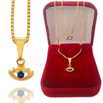 Colar Cordão Corrente Correntinha Gargantilha Feminina e Pingente Olho Grego Zircônia Banhado a Ouro 18k Colar Cordão Corrente Correntinha Gargantilha Feminina e Pingente Olho Grego Zircônia Banhado a Ouro 18k
