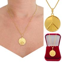 Colar Cordão Corrente Correntinha Gargantilha Feminina e Pingente Símbolo da Paz Banhado a Ouro 18k Colar Cordão Corrente Correntinha Gargantilha Feminina e Pingente Símbolo da Paz Banhado a Ouro 18k