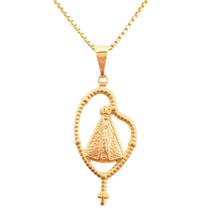 Colar Cordão Corrente Correntinha Gargantilha Feminina e Pingente Terço Rosário Banhado a Ouro 18k Colar Cordão Corrente Correntinha Gargantilha Feminina e Pingente Terço Rosário Banhado a Ouro 18k